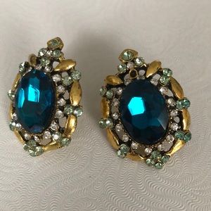 Beautiful silver gold and blue earrings